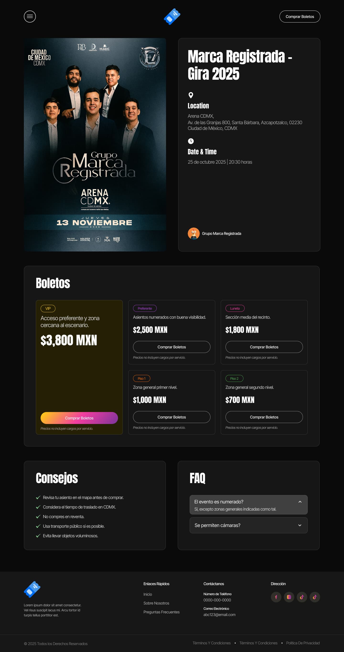 Diseño profesional de página de evento: información clara, compra sin fricción